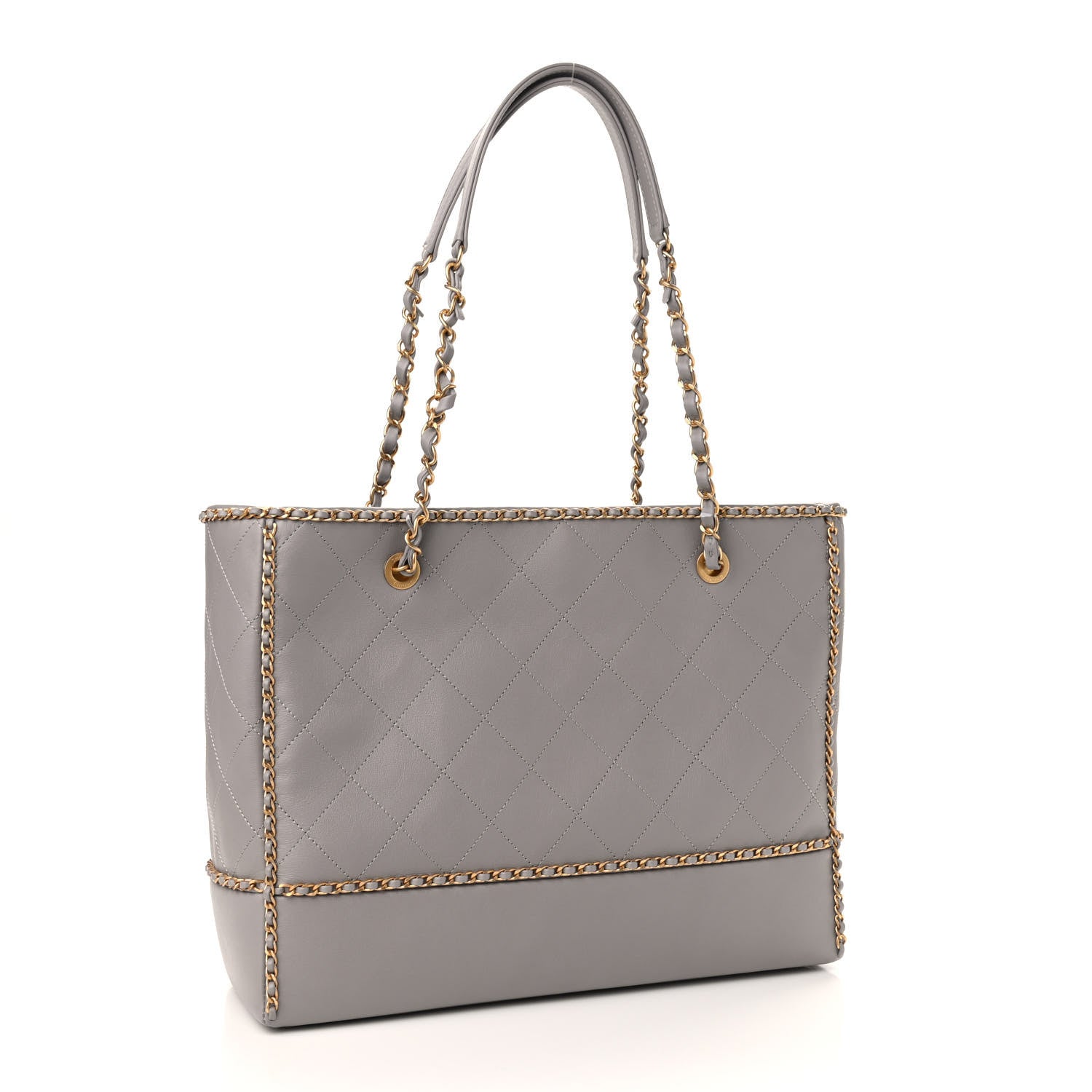 Chanel Calfskin Quilted Chain Lines Shopping Tote Grey 3 of 9
