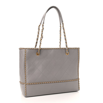 Chanel Calfskin Quilted Chain Lines Shopping Tote Grey 3 of 9