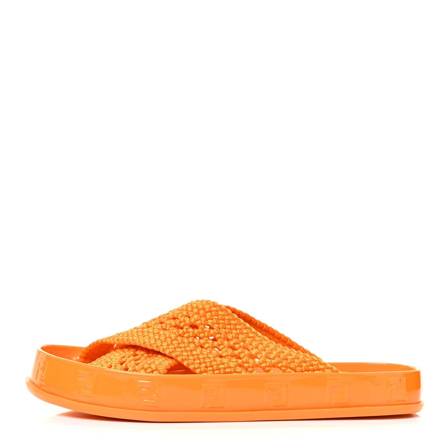 Fendi Raffia Rubber FF Woven Reflections Crisscross Slide Sandals 38 Arancio Clementina 1 of 10