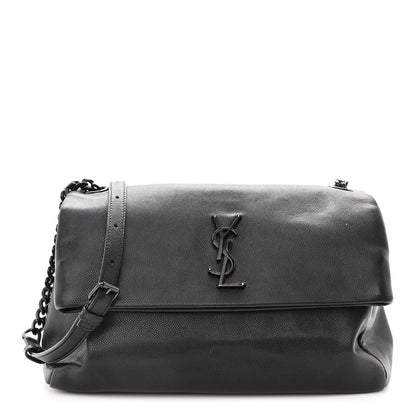 Saint Laurent Grain De Poudre Medium West Hollywood Monogram Fold-Over Black 1 of 10