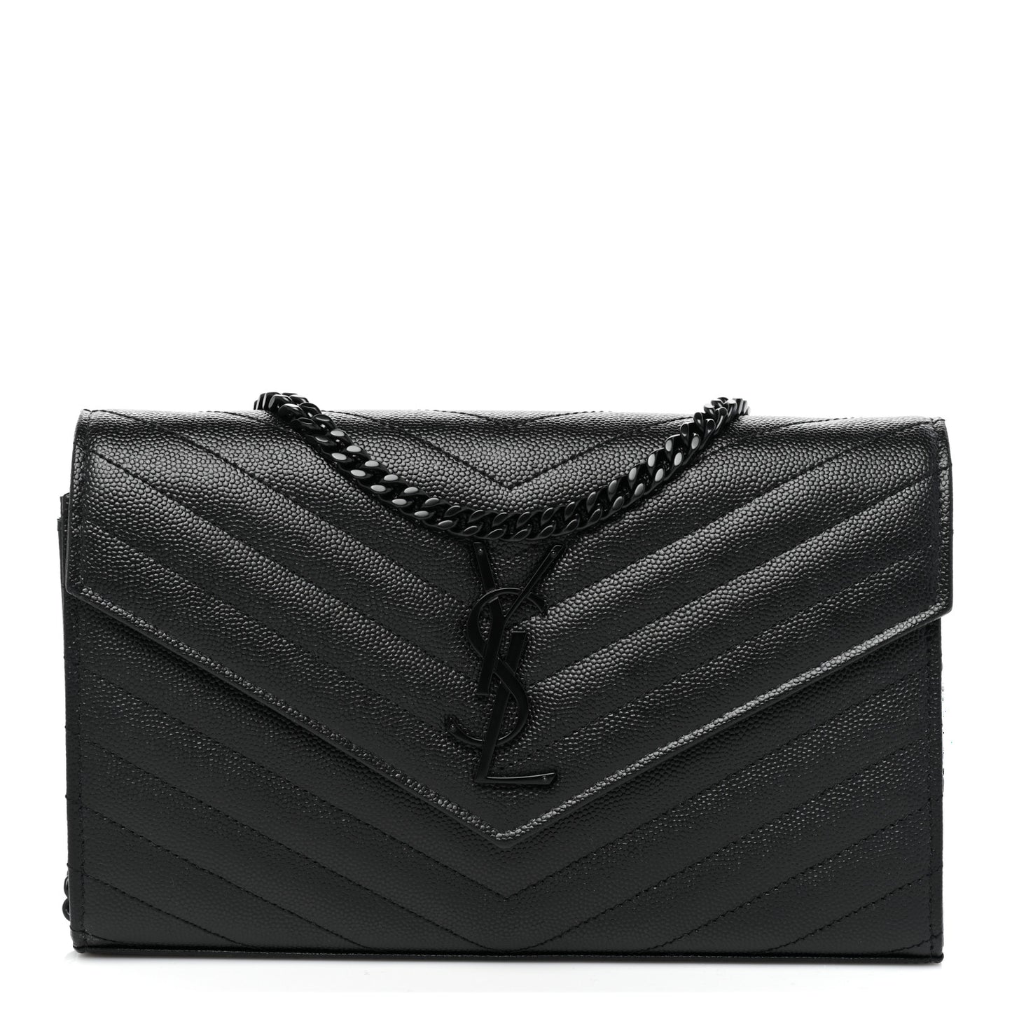 Grain De Poudre Matelasse Chevron Monogram Chain Wallet Black