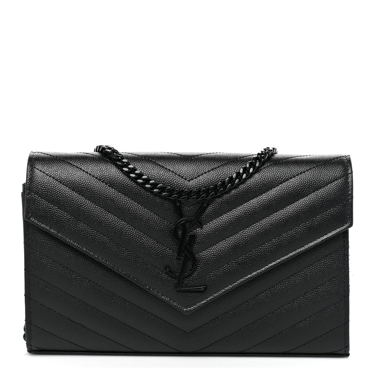 Saint Laurent Grain De Poudre Matelasse Chevron Monogram Chain Wallet Black 1 of 8