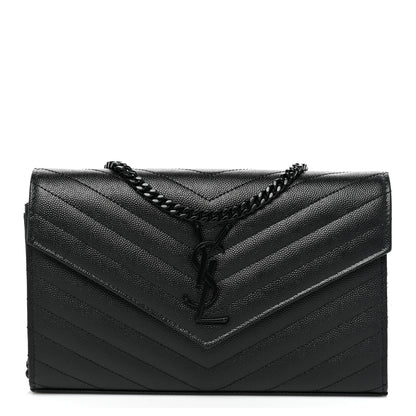 Saint Laurent Grain De Poudre Matelasse Chevron Monogram Chain Wallet Black 1 of 8