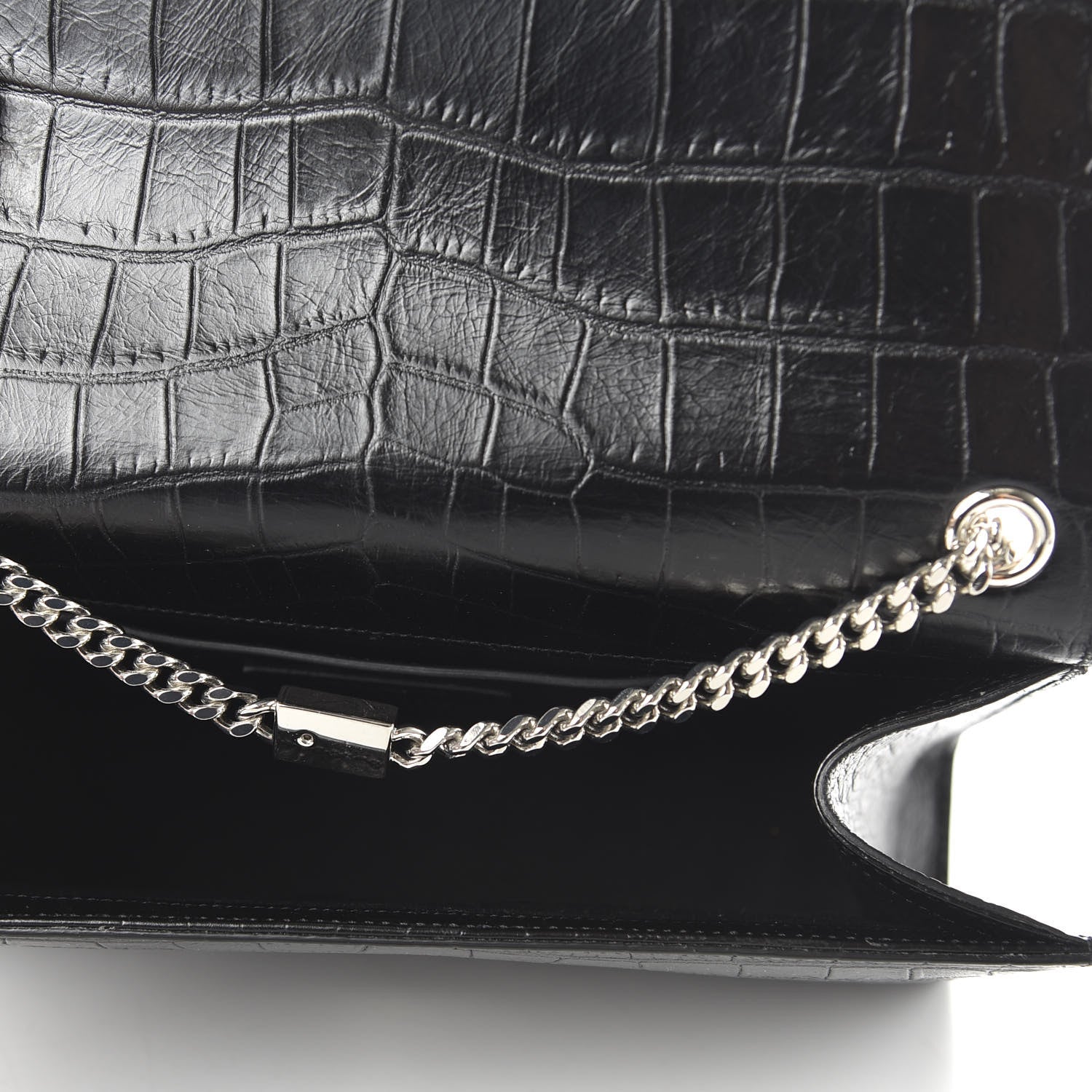 Saint Laurent Calfskin Crocodile Embossed Medium Classic Monogram Kate Tassel Satchel Black 5 of 10