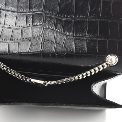 Saint Laurent Calfskin Crocodile Embossed Medium Classic Monogram Kate Tassel Satchel Black 5 of 10