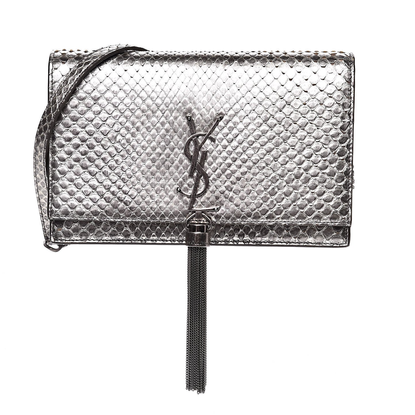 Metallic Python Calfskin Embossed Classic Monogram Kate Tassel Chain Wallet Anthracite