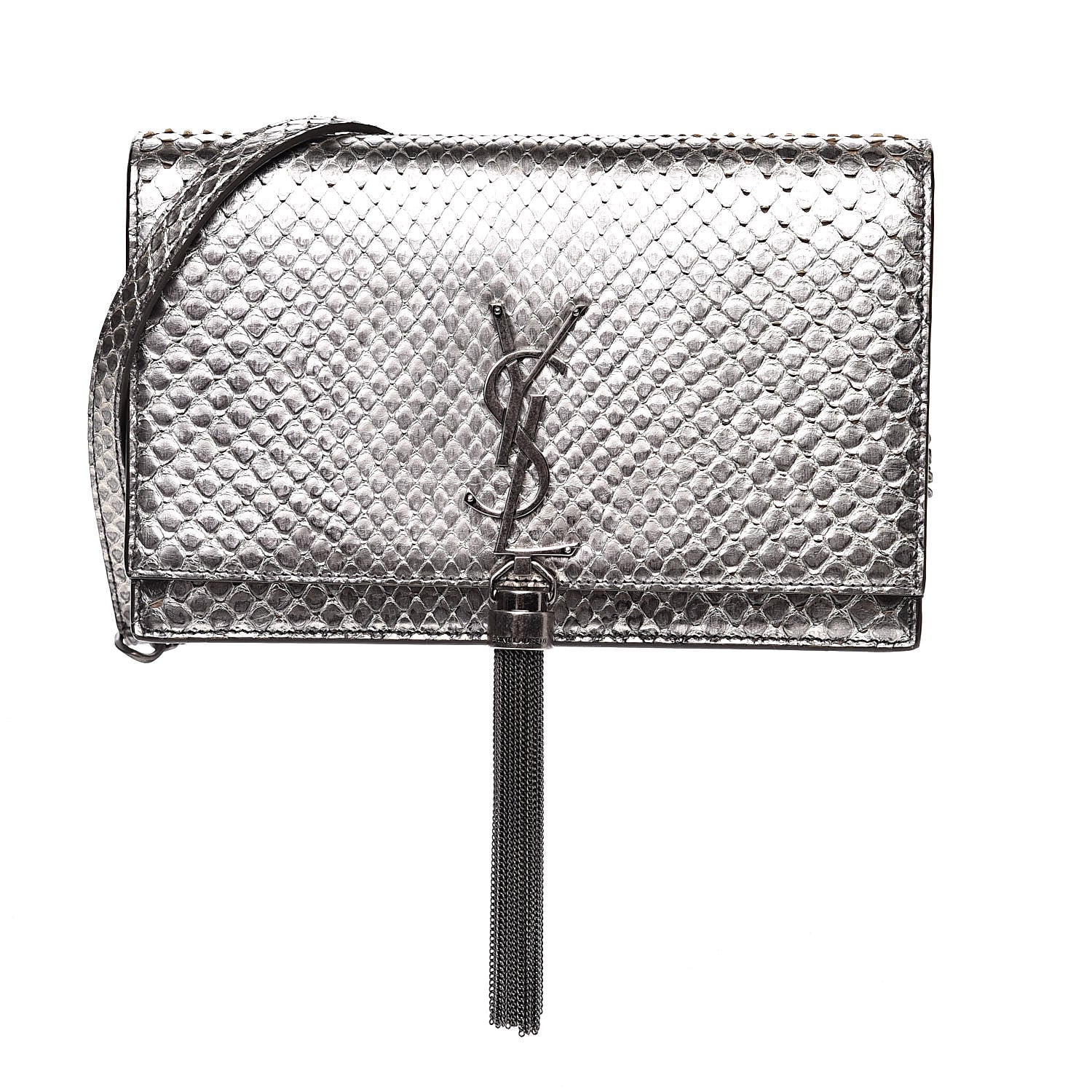 Saint Laurent Metallic Python Calfskin Embossed Classic Monogram Kate Tassel Chain Wallet Anthracite 1 of 13