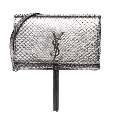 Saint Laurent Metallic Python Calfskin Embossed Classic Monogram Kate Tassel Chain Wallet Anthracite 1 of 13