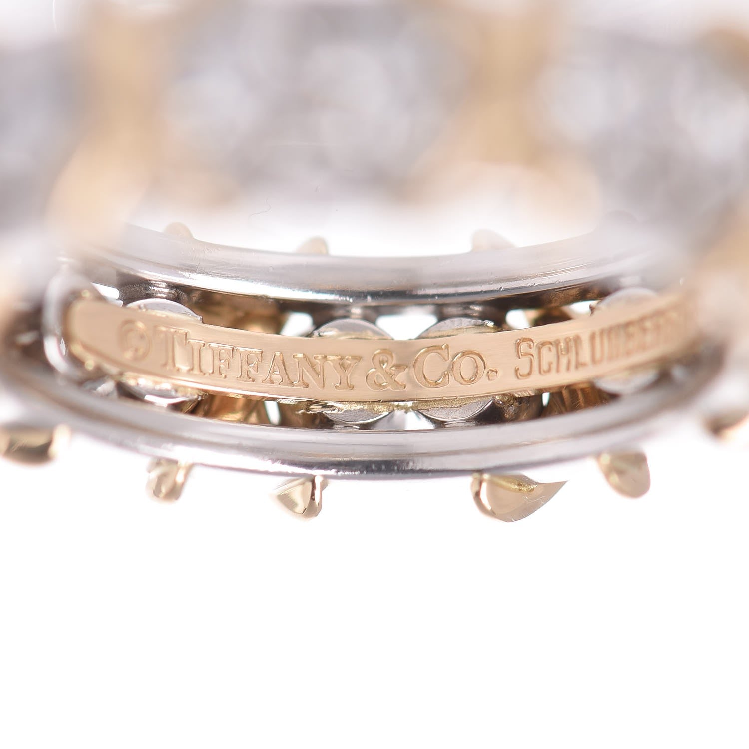 Tiffany 18K Yellow Gold Platinum Diamond Schlumberger Sixteen Stone Ring 50 5.25 4 of 5
