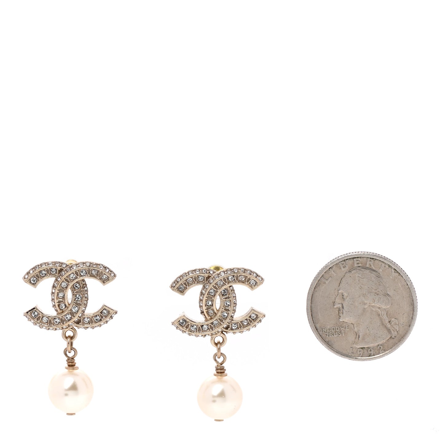 Crystal Pearl CC Drop Earrings Gold