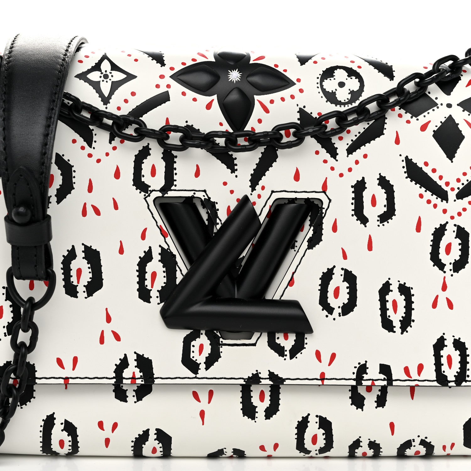 Louis Vuitton Calfskin Graphic Print Twist Shoulder Bag MM White Black 8 of 11