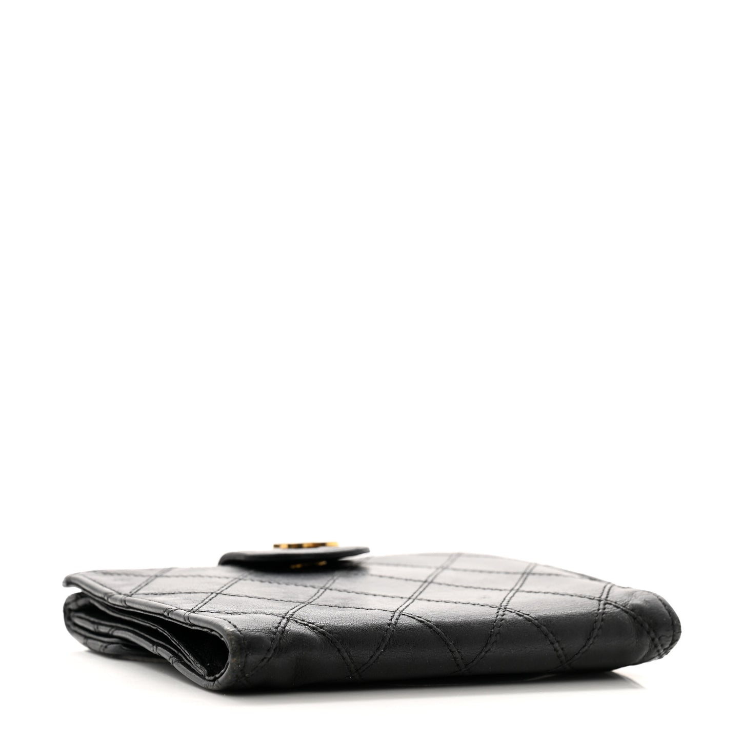 Lambskin Diamond Stitched Compact French Wallet Black