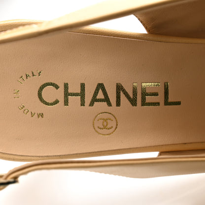 Chanel Goatskin Grosgrain Pointed Cap Toe CC Slingback Pumps 40 Beige Black 6 of 12