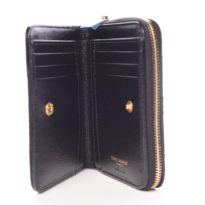 Saint Laurent Grain De Poudre Matelasse Chevron Monogram Compact Zip Around Wallet Black 5 of 8