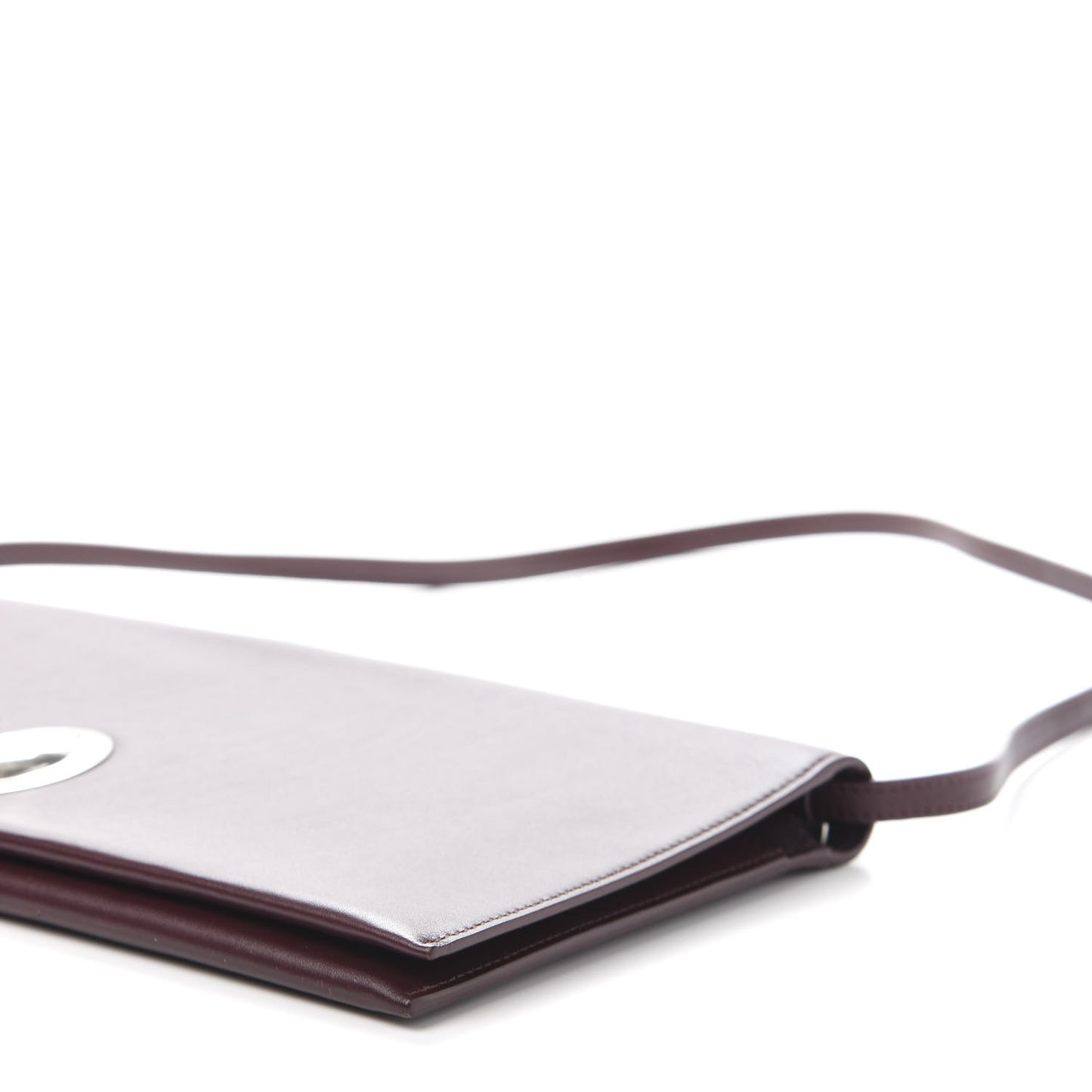 Calfskin Oval Clutch on Strap Burgundy
