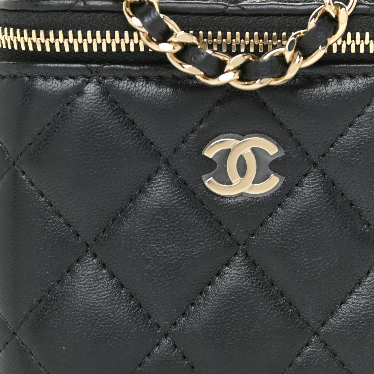 Lambskin Quilted Mini Vanity Case With Chain Black