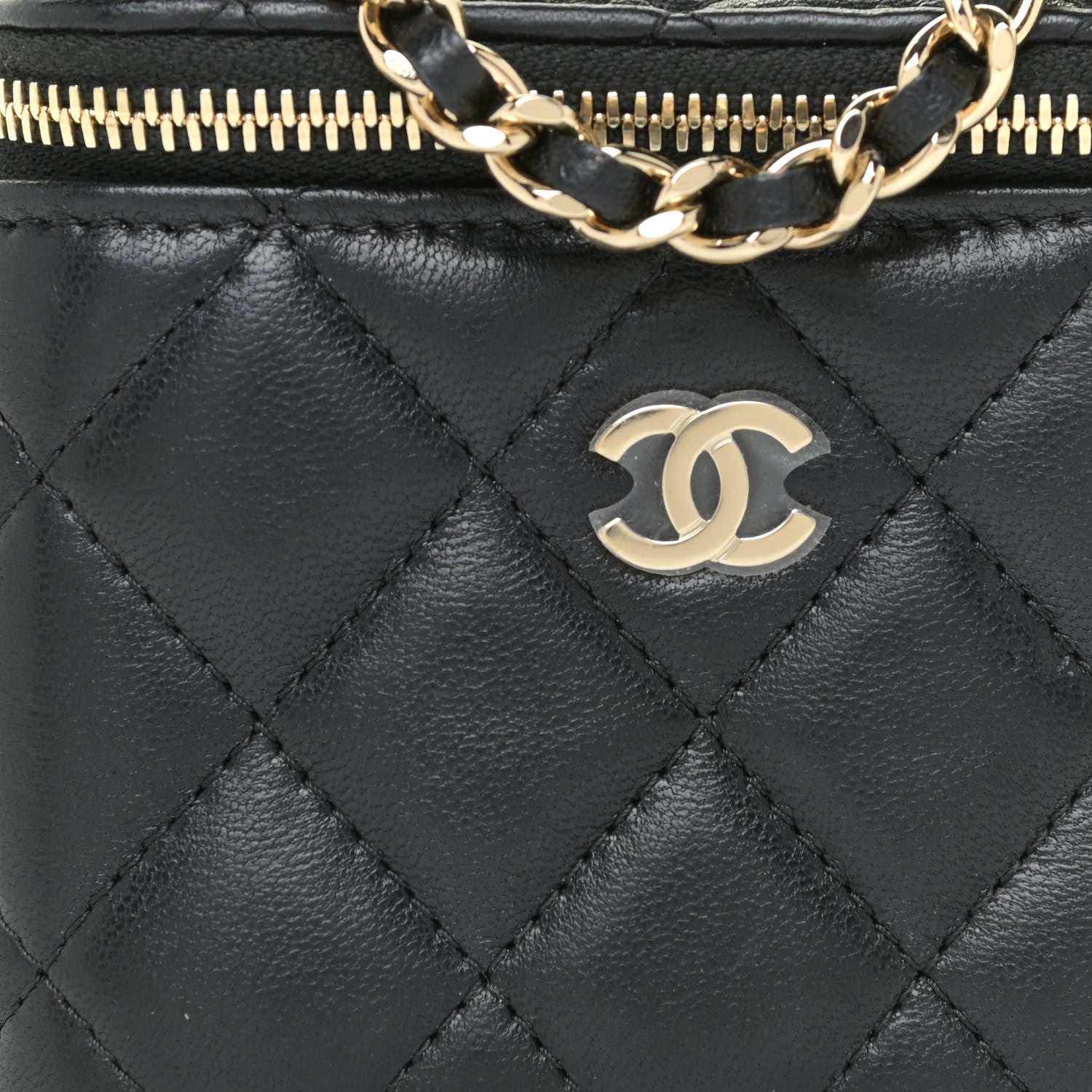 Chanel Lambskin Quilted Mini Vanity Case With Chain Black 20 of 20