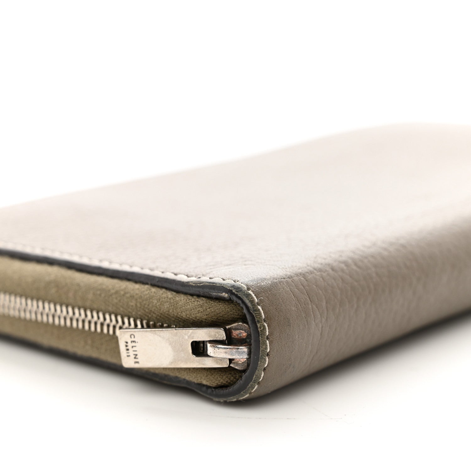 Celine Drummed Calfskin Large Zip Around Multifunction Wallet Souris 8 of 9