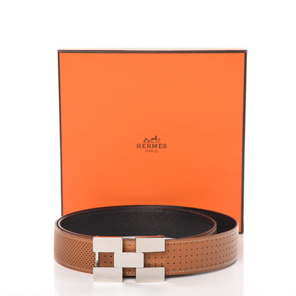 Hermes Epsom Perforated 32mm Belt 95 Gold Black 7 of 7