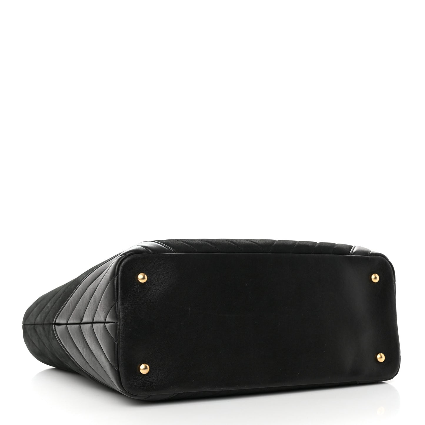 Calfskin Chevron Quilted Shopping Tote Black
