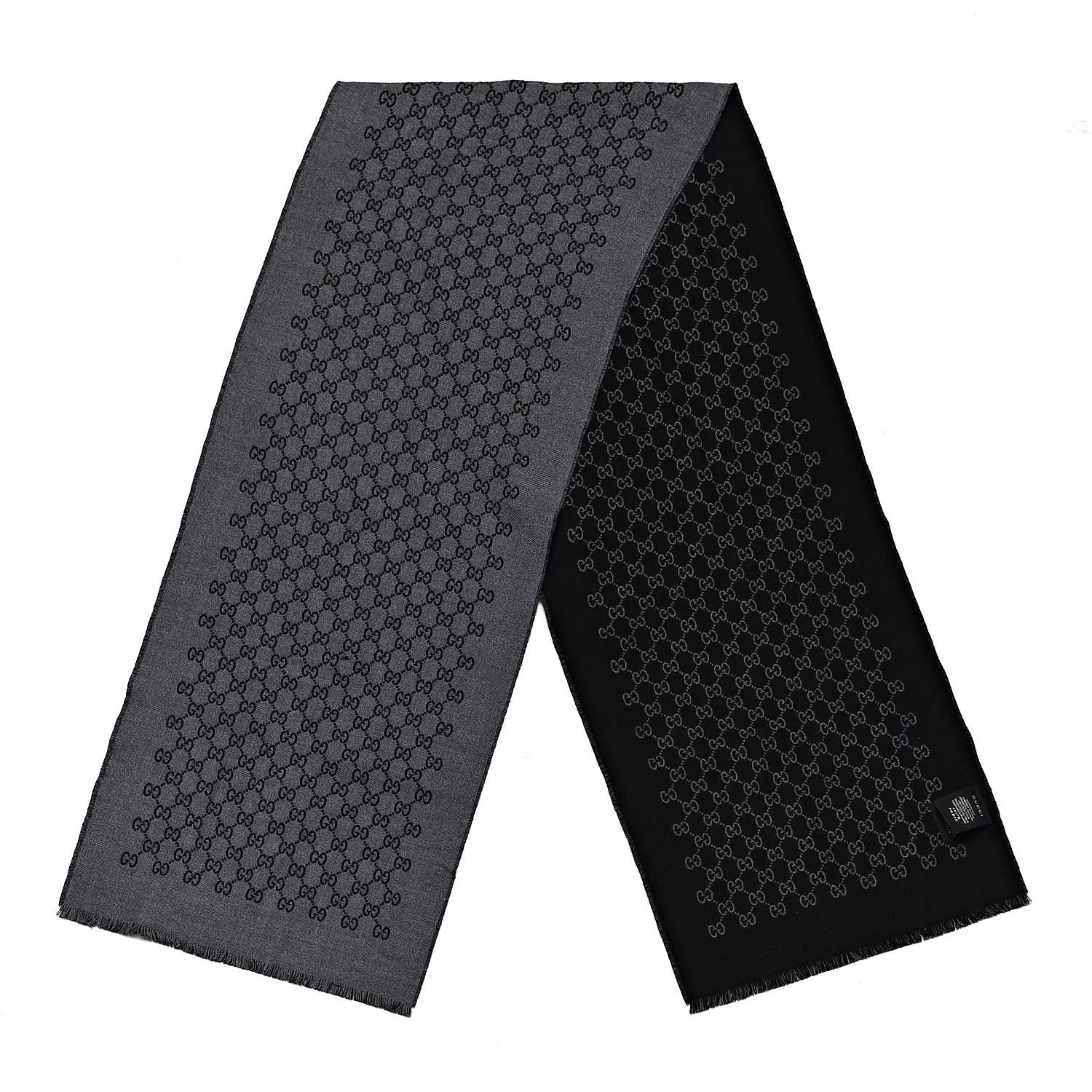 Gucci Wool Monogram Fringe Scarf Anthracite Black 3 of 5