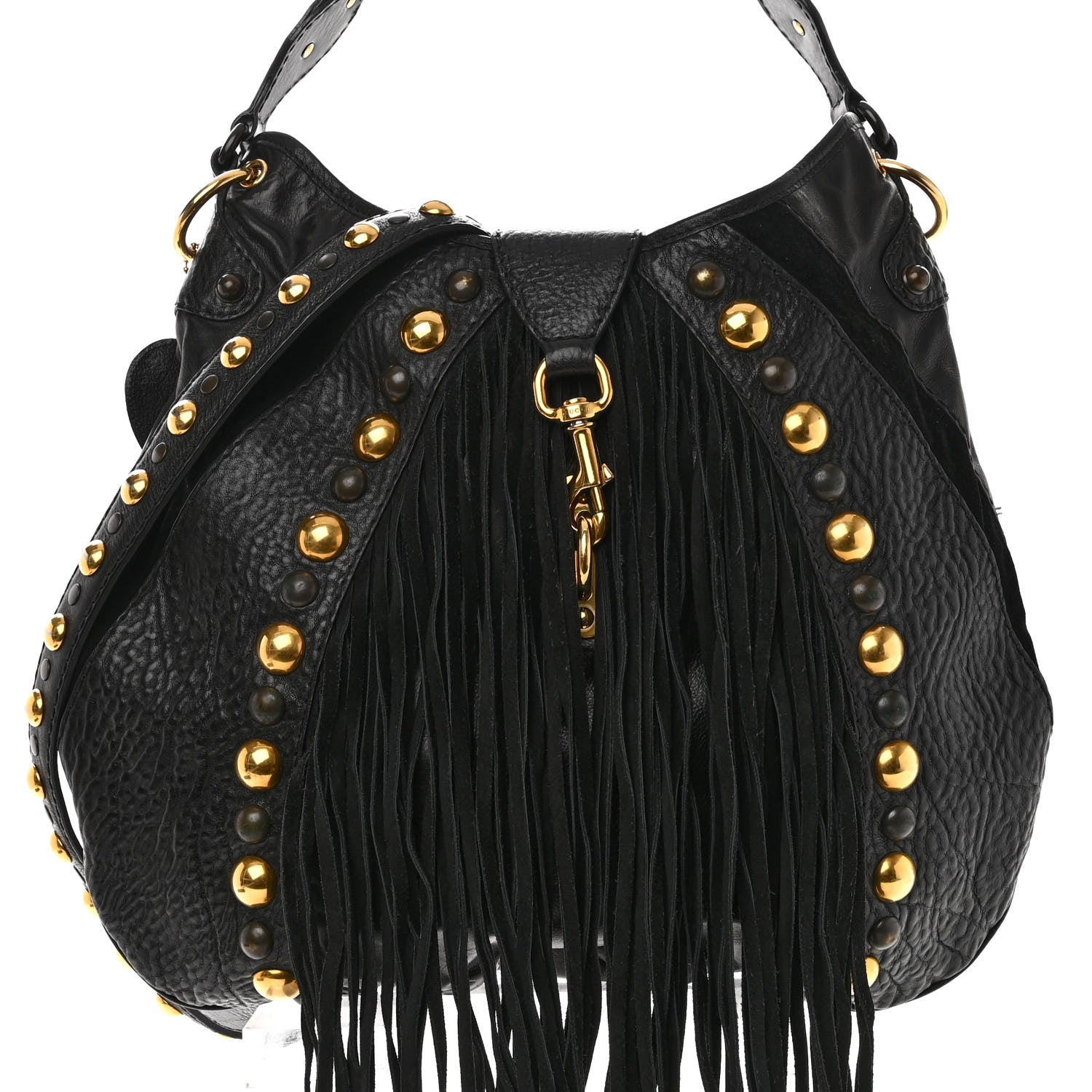 Gucci Calfskin Suede Fringe Babouska Hobo Black 7 of 15
