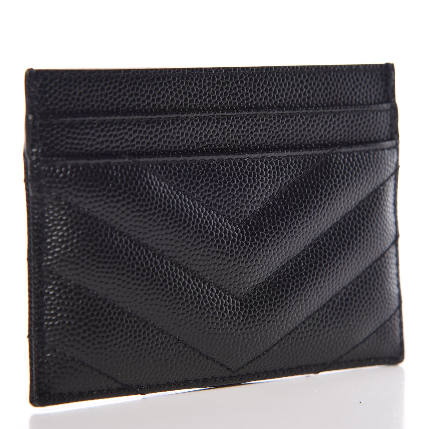 Saint Laurent Grain De Poudre Matelasse Chevron Monogram Credit Card Case Black 3 of 9