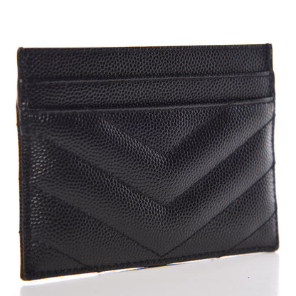 Saint Laurent Grain De Poudre Matelasse Chevron Monogram Credit Card Case Black 3 of 9