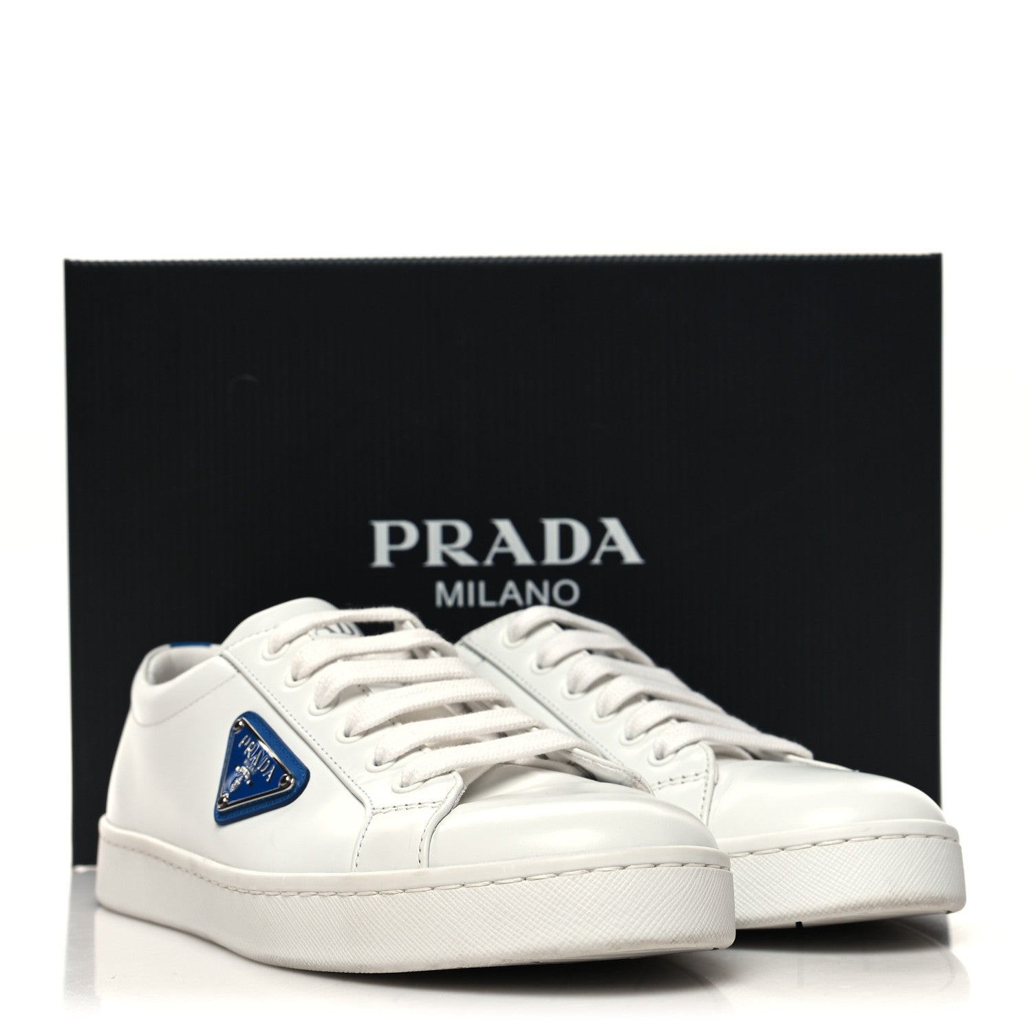 Prada Spazzolato Rois Metal Triangle Logo 25mm Sneakers 37 White Cobalto 10 of 10