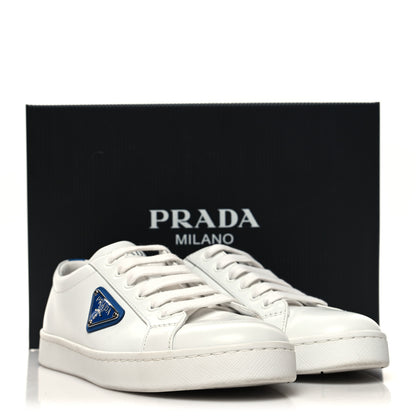 Prada Spazzolato Rois Metal Triangle Logo 25mm Sneakers 37 White Cobalto 10 of 10