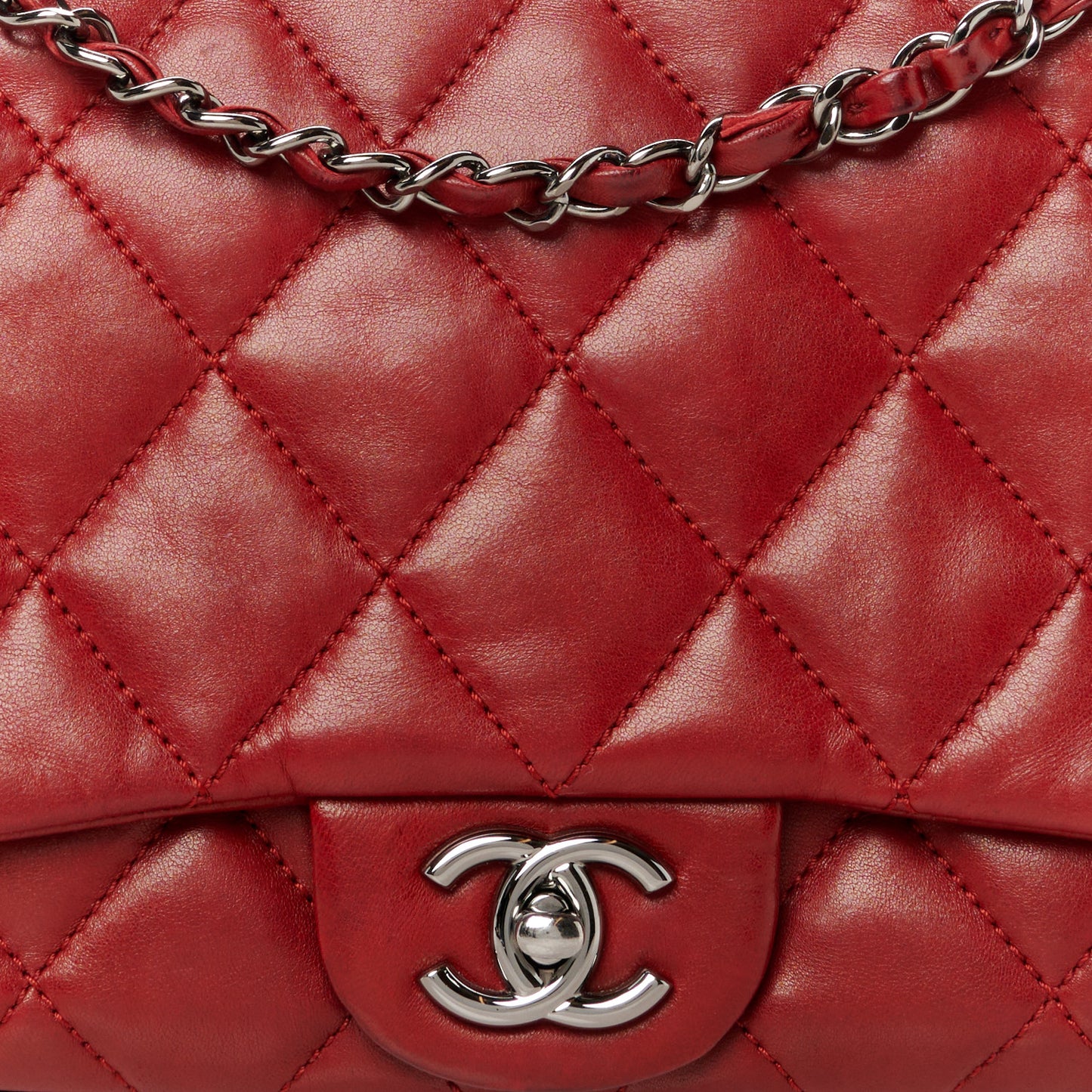 Lambskin Quilted Large 3 Flap Red