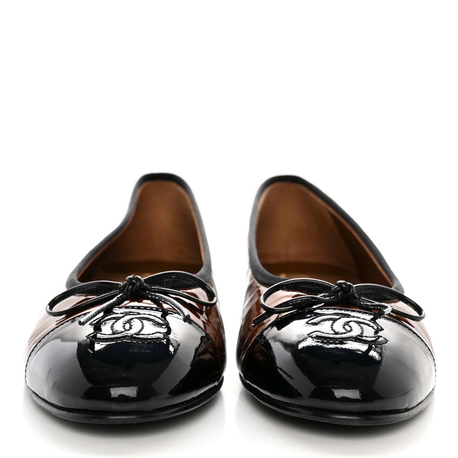 Chanel Patent Calfskin CC Cap Toe Ballerina Flats 37.5 Brown Black 2 of 12
