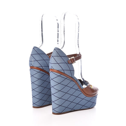 Louis Vuitton Denim Malletage Blossom Wedge Sandal 39.5 4 of 9