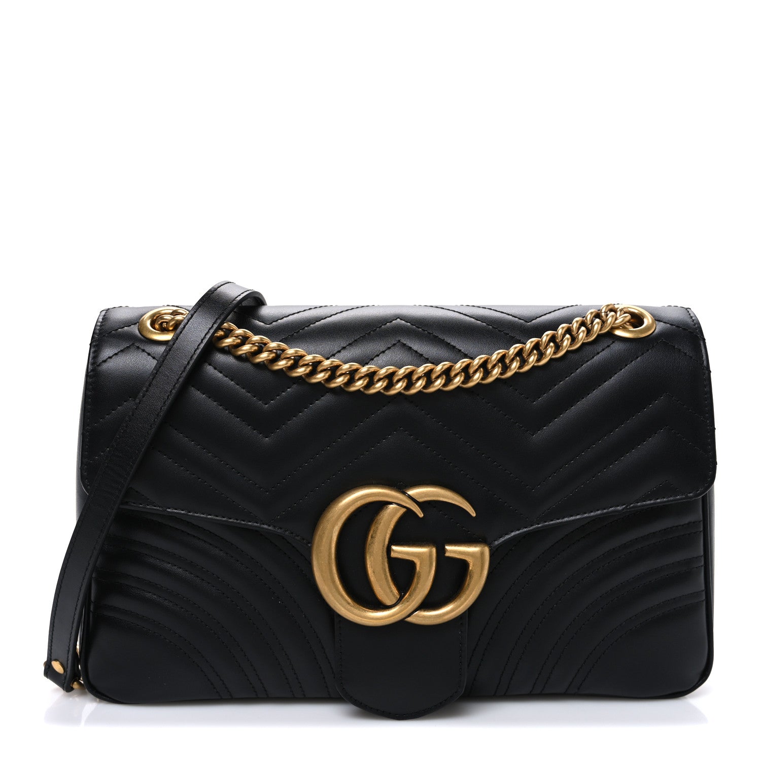 Gucci Calfskin Matelasse Medium GG Marmont Shoulder Bag Black 1 of 10