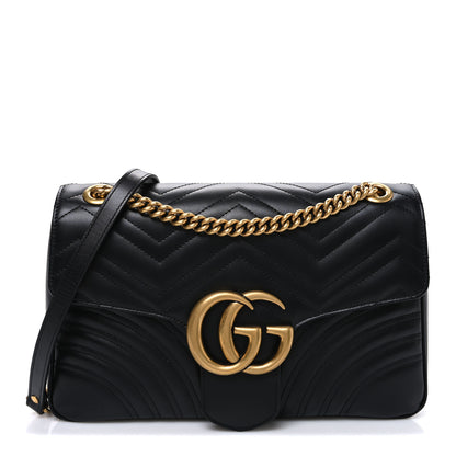 Gucci Calfskin Matelasse Medium GG Marmont Shoulder Bag Black 1 of 10