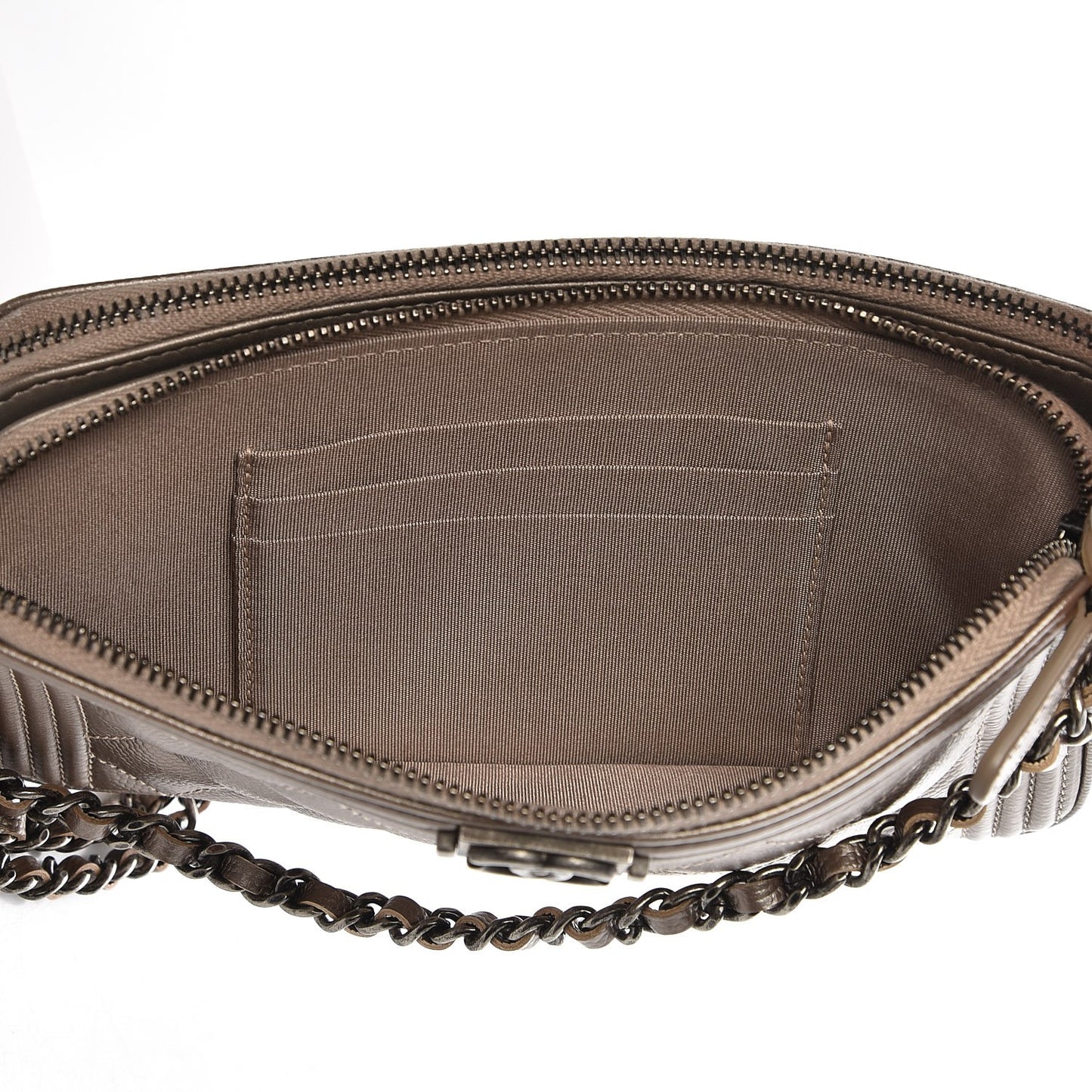 Metallic Caviar Quilted Small Boy Clutch With Chain Copper