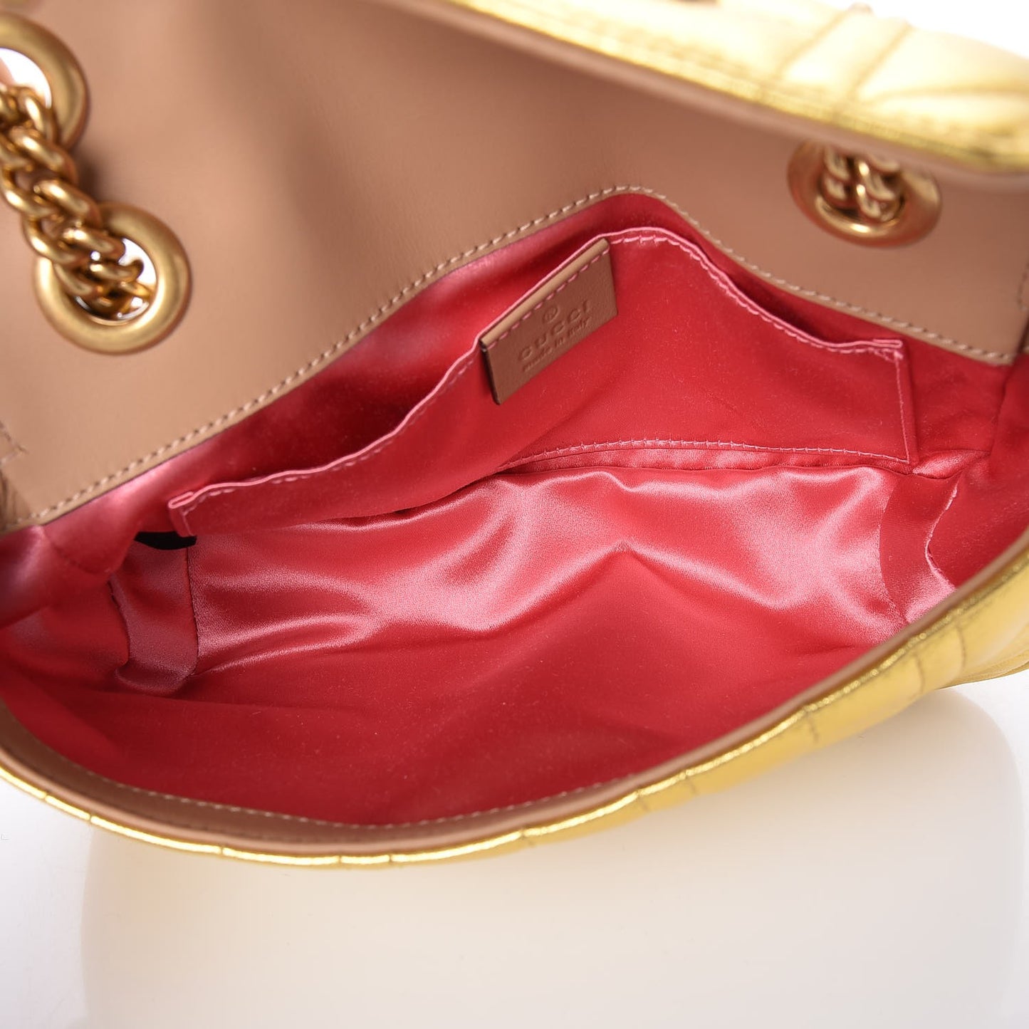 Metallic Calfskin Matelasse Studded Mini Pearly GG Marmont Shoulder Bag Gold