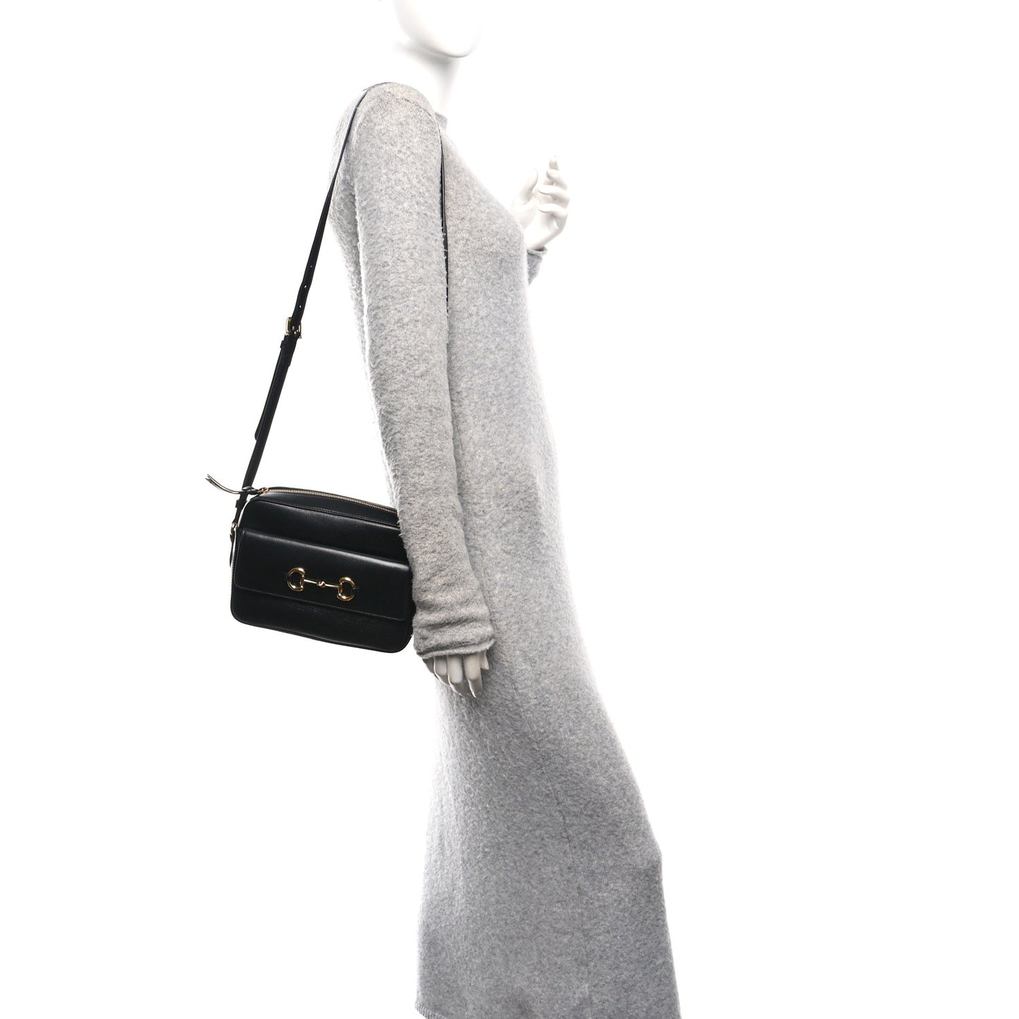 Textured Calfskin Small Horsebit 1955 Shoulder Bag Black