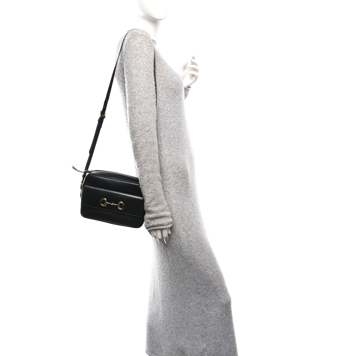 Gucci Textured Calfskin Small Horsebit 1955 Shoulder Bag Black 2 of 10