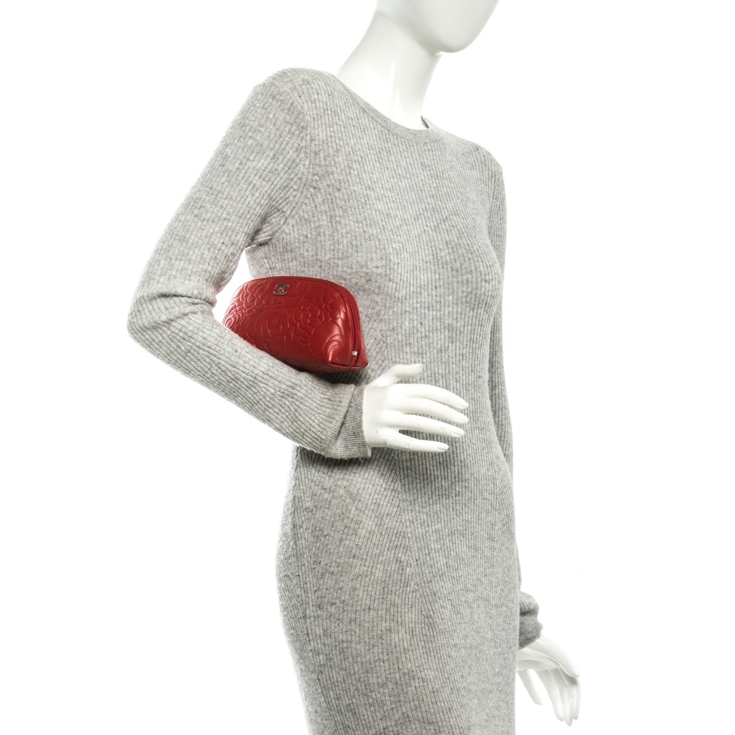 Chanel Lambskin Camellia Embossed Cosmetic Case Red 2 of 7