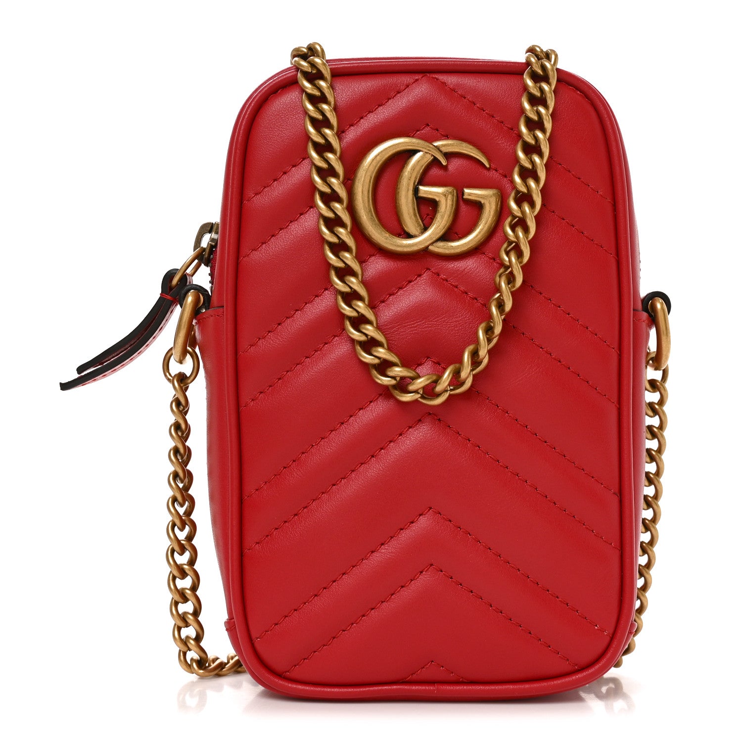 Gucci Calfskin Matelasse Mini GG Marmont Crossbody Bag Hibiscus Red 1 of 11