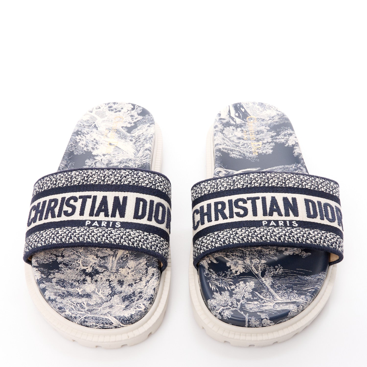 Christian Dior Canvas Toile de Jouy Embroidered Dway 10mm Slide Sandals 40 Deep Blue 2 of 8