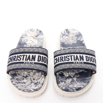 Christian Dior Canvas Toile de Jouy Embroidered Dway 10mm Slide Sandals 40 Deep Blue 2 of 8