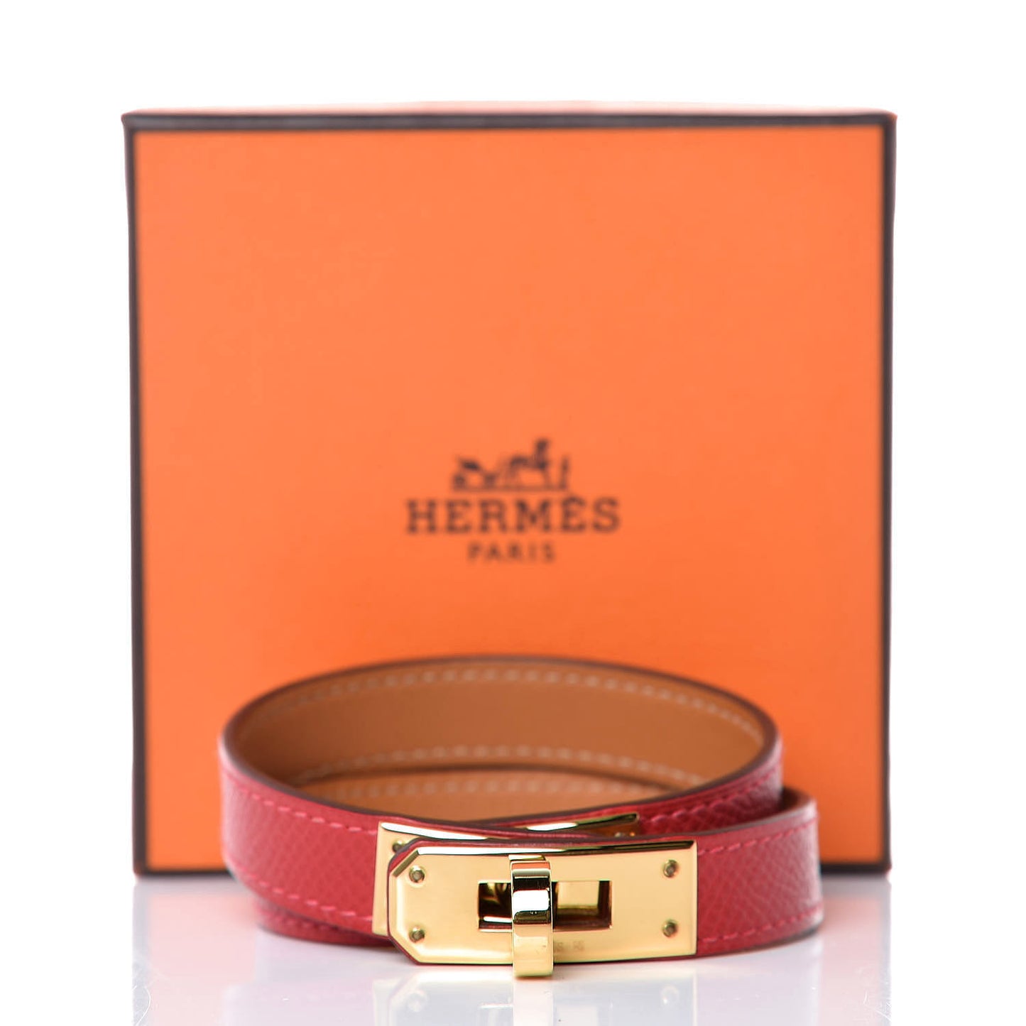 Epsom Kelly Double Tour Bracelet M Rouge Casaque