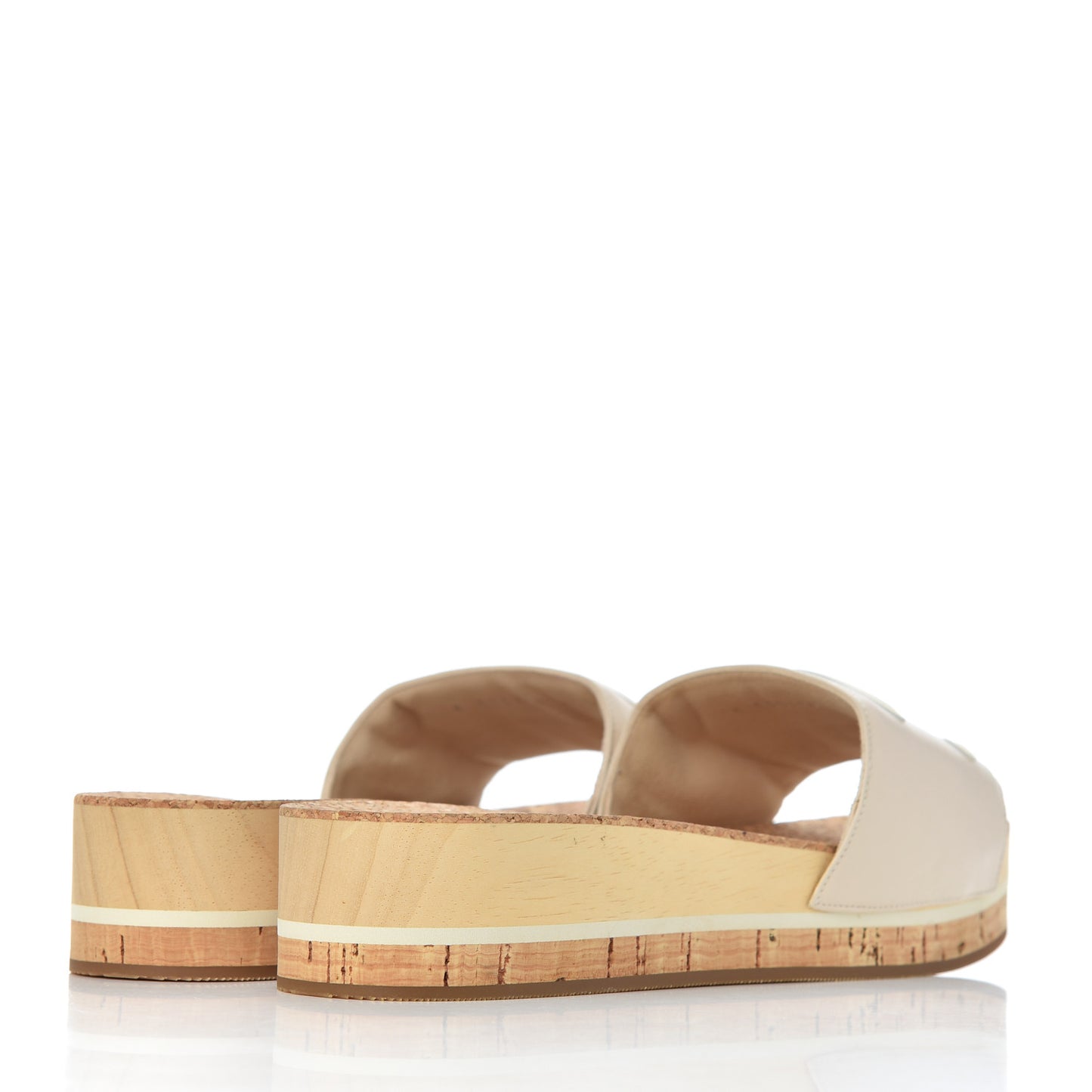 Patent Calfskin Cork CC Platform Slide Sandals 37 Beige