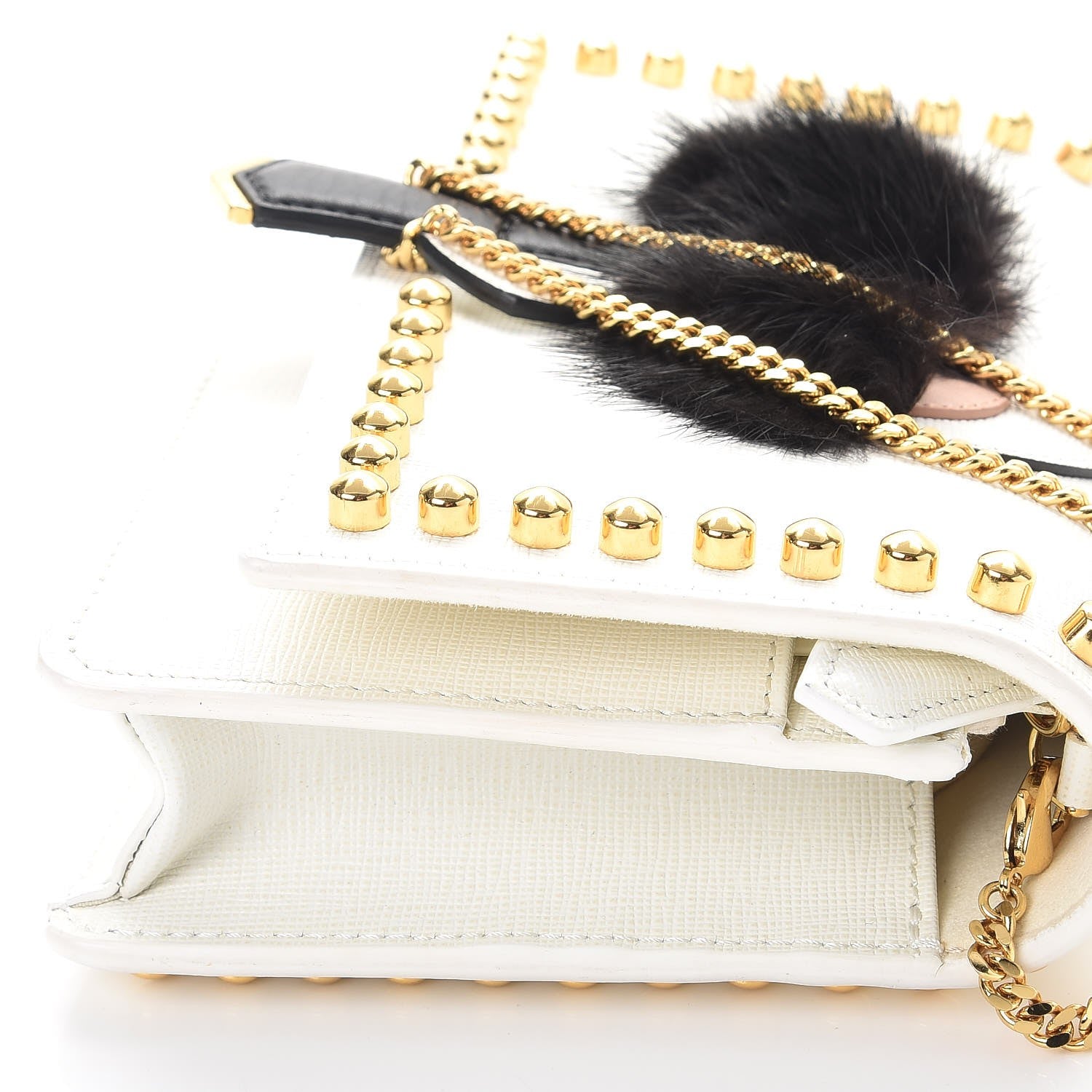 Fendi Vitello Elite Mink Fur Studded Karlito Tube Wallet on Chain White 8 of 11