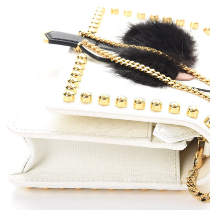 Fendi Vitello Elite Mink Fur Studded Karlito Tube Wallet on Chain White 8 of 11