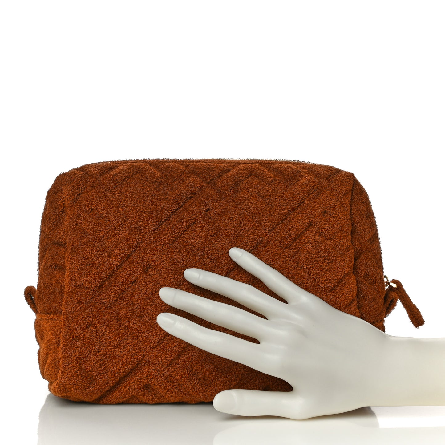 Terry Cloth Vitello Century Matte FF 1974 Embossed Medium Trapezoid Beauty Pouch Caramel