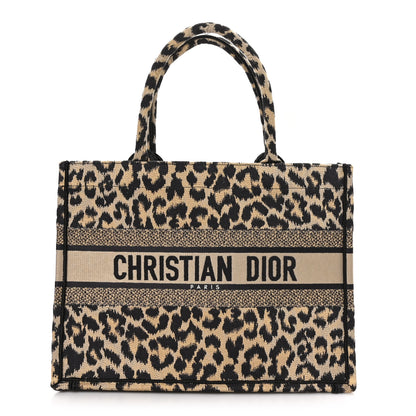 Christian Dior Canvas Mizza Embroidered Medium Leopard Book Tote Beige 1 of 10