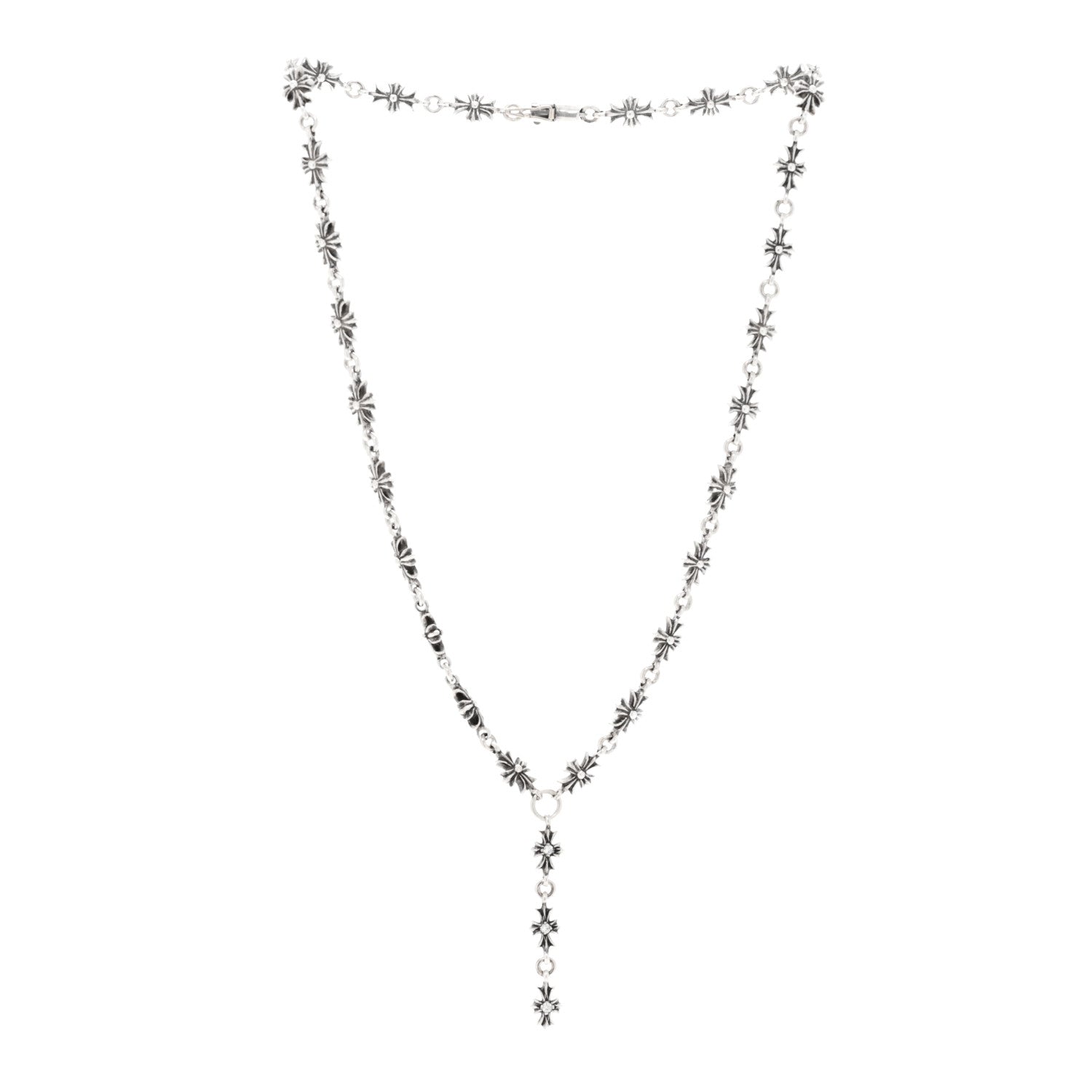 Chrome Hearts Sterling Silver Diamond Tiny Cross Link Necklace
